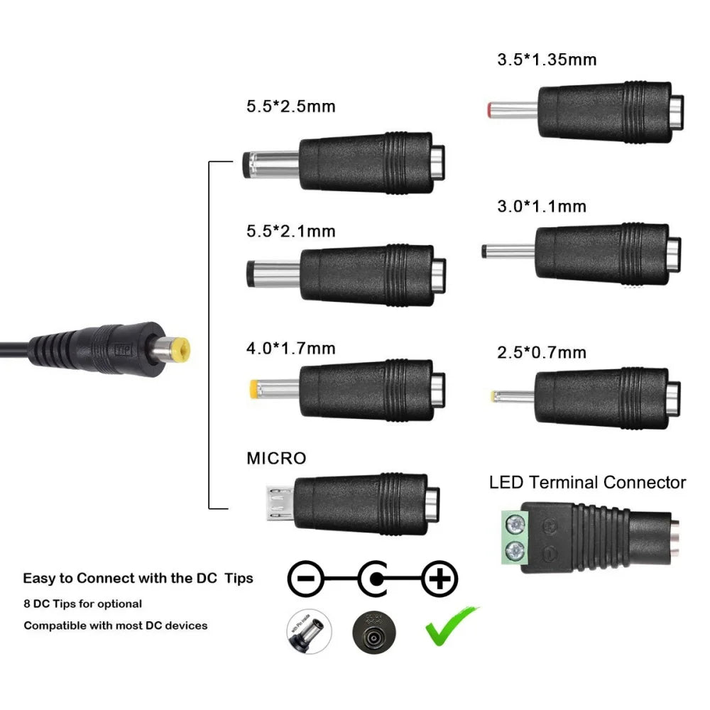 3V 4.5V 5V 6V 7.5V 9V 12V 2A/2.5A AC/DC Adapter US/EU Adjustable Power Adapters USB Universal Charger Switch Power Supply